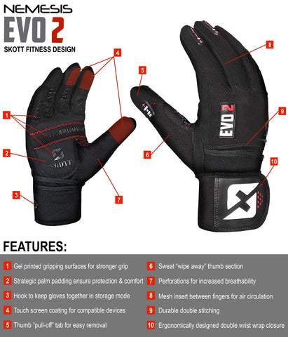 Skott Nemesis Evo 2 full finger weight lifting gloves – Skott USA